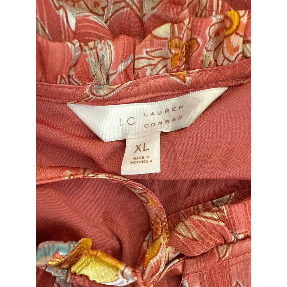 Lauren Conrad Women's Floral Bell Sleeve Blouse, Pink Floral Print, XL - Picture 5 of 6